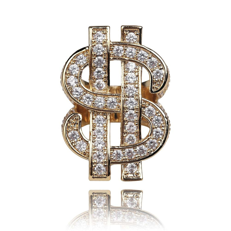 TOPGRILLZ Fashion Rock Iced Out Bling Gold Silver Color US Dollar Sign Rings AAA Cubic Zircon Hip Hop Ring for Men Jewelry