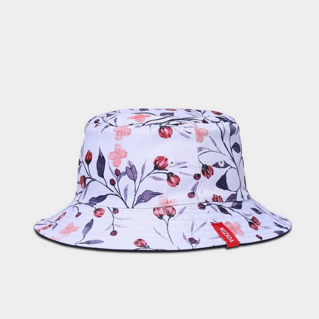 NUZADA Print Bucket Hat Summer Hats For Women Fisherman Hat Cotton Foldable Female Sunscreen Shade Caps Double Sided Can Be Worn