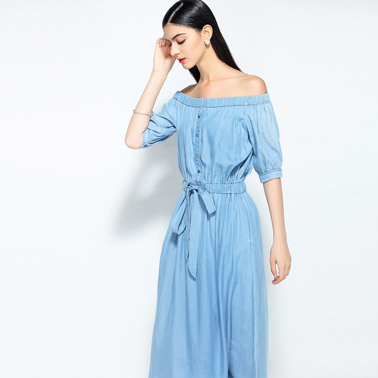 2019 new summer casual slim dress women elegant slash neck half sleeve denim dresses vestidos de verano women clothes 2019