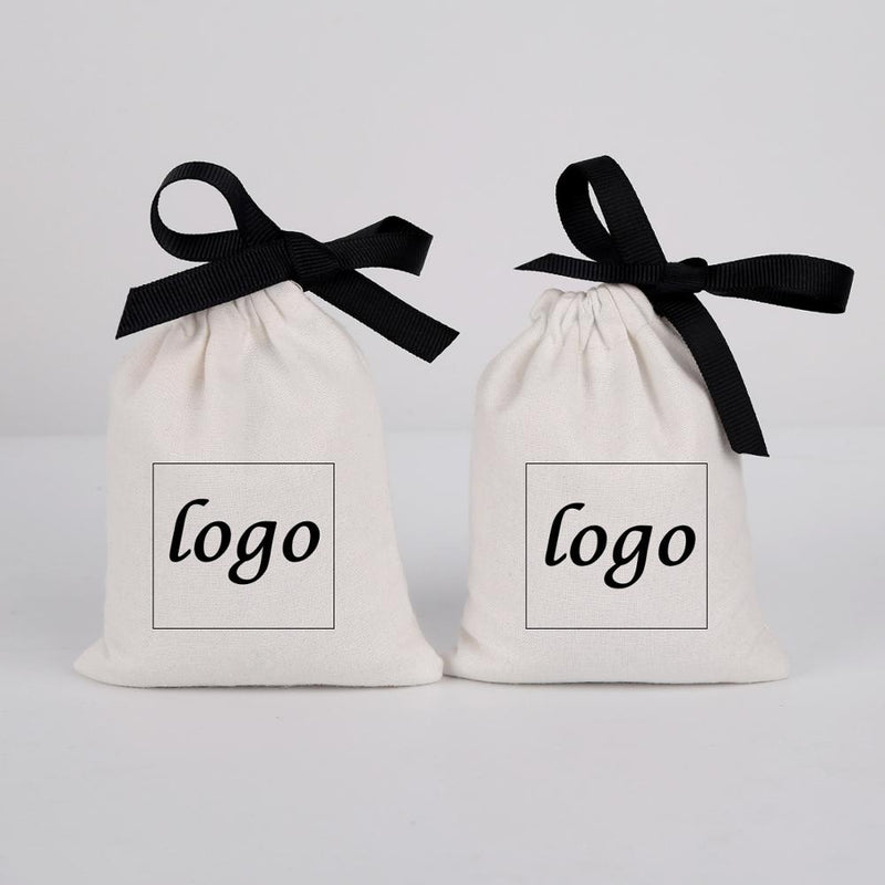 100 Cotton Jewelry Packaging Ribbon White Canvas Drawstring Bag for Wedding Favor Bags Personalized Custom Logo Chic Small Pouch