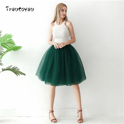 Gothic 7 Layers 65cm Mix Colors Tutu Tulle Skirt Women Streetwear High Waist Pleated Midi Skirts spudniczki jupe rokken faldas