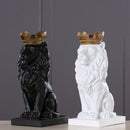 Modern Resin Animal Statue Golden Crown Black Lion Figurine for Home Decoration Accessories for Living Room Desk Home Decor
