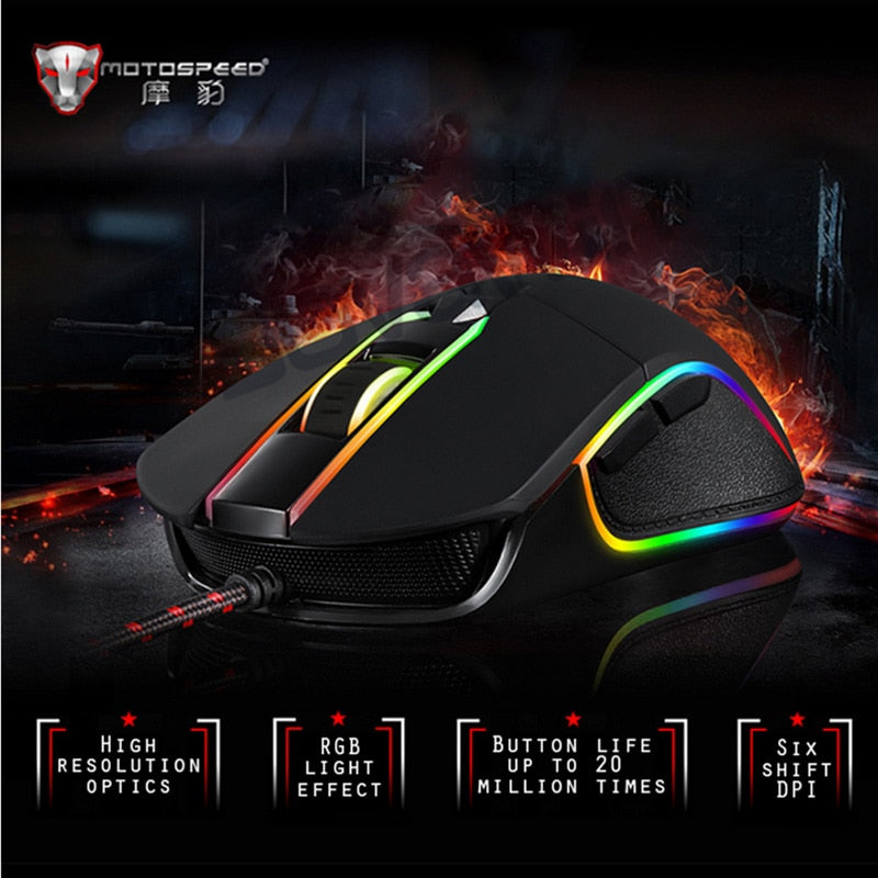 Motospeed V30 USB Wired Gaming Mouse 6 Button Optical Backlit Breathe Led USB Mouse 3500 DPI For PC Laptop Desktop Computer Game