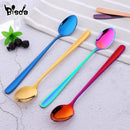 Stainless Steel Ice Spoon 8 Colors Dessert Scoop for Ice Cream Long Handle Honey Spoons Set Gold Yogurt Stirring Tools Mixing