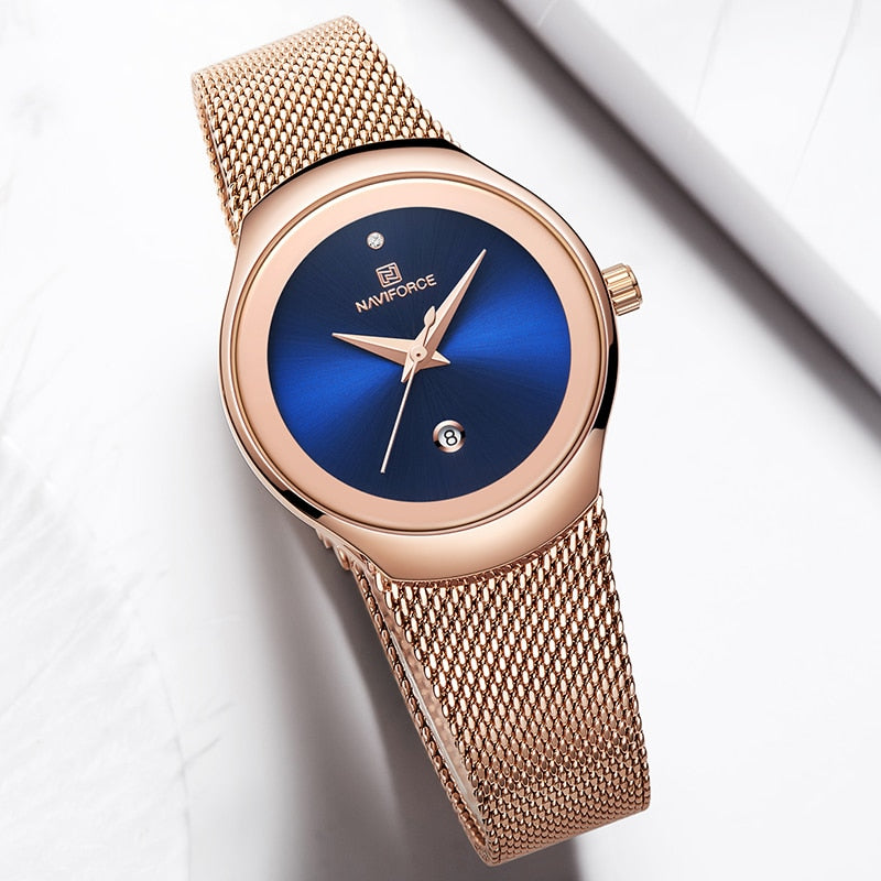 Relojes de marca de lujo NAVIFORCE para mujer, reloj de pulsera de cuarzo informal a la moda para mujer, reloj resistente al agua de acero inoxidable y oro rosa para chica