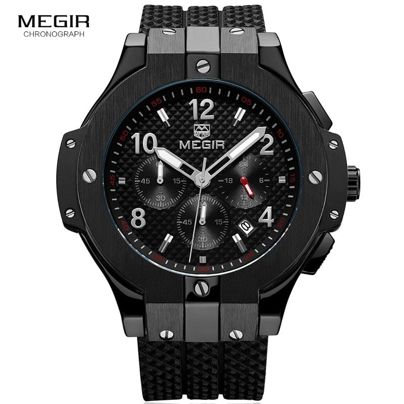 Relojes de pulsera de cuarzo con cronógrafo deportivo militar para hombre, cronómetro militar de silicona negra, reloj Masculino 2050G