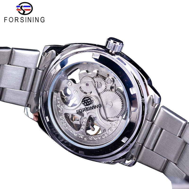 Forsining Silver Watches Folding Clasp with Safety Men&