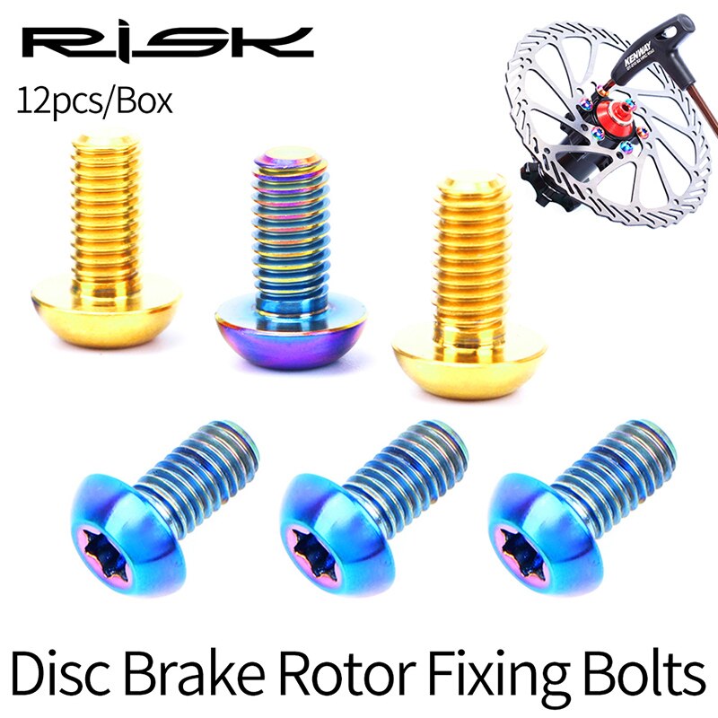 RISK 12 Uds M5 * 10MM bicicleta disco freno Rotor pernos de fijación TC4 titanio bicicleta MTB bicicleta ultraligero freno tornillo ciclismo accesorios