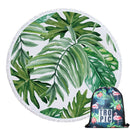Green Leaves Summer Round Beach Towel Microfiber with Drawstring Backpack Bag Bath Towels Mat Bikini Cover Up With Tassels Soft
