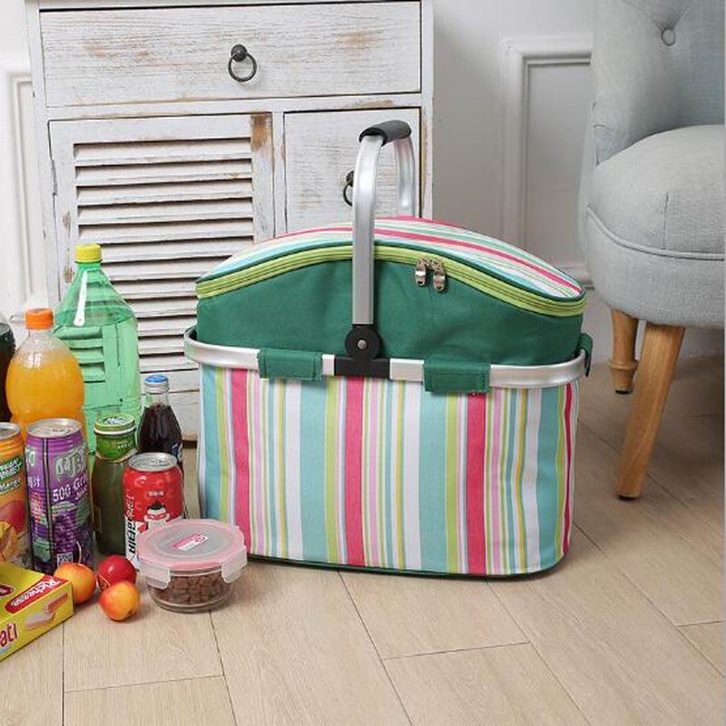 26L Oxford Shopping Basket Cooler Bags Foldable Handbag for Wine Food Fruits Keeping Fresh Lunch Bag for Women Kids Picnic bags