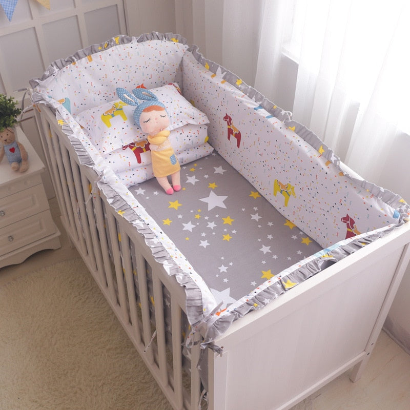 6Pcs Cartoon Baby Crib Bumpers Babies Bedding Sets Padded Baby Crib Rail Cot Bed Sheets Cotton  Customizable Baby Beddings Set