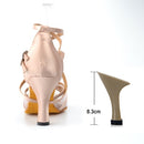 Ladingwu New Brand Satin and Mesh Color Khaki Latin Dance Shoes For Women&