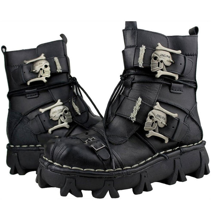 Bundle 2 (2 items) - Handmade Leather Skull Boots, High Quality Leg Bag