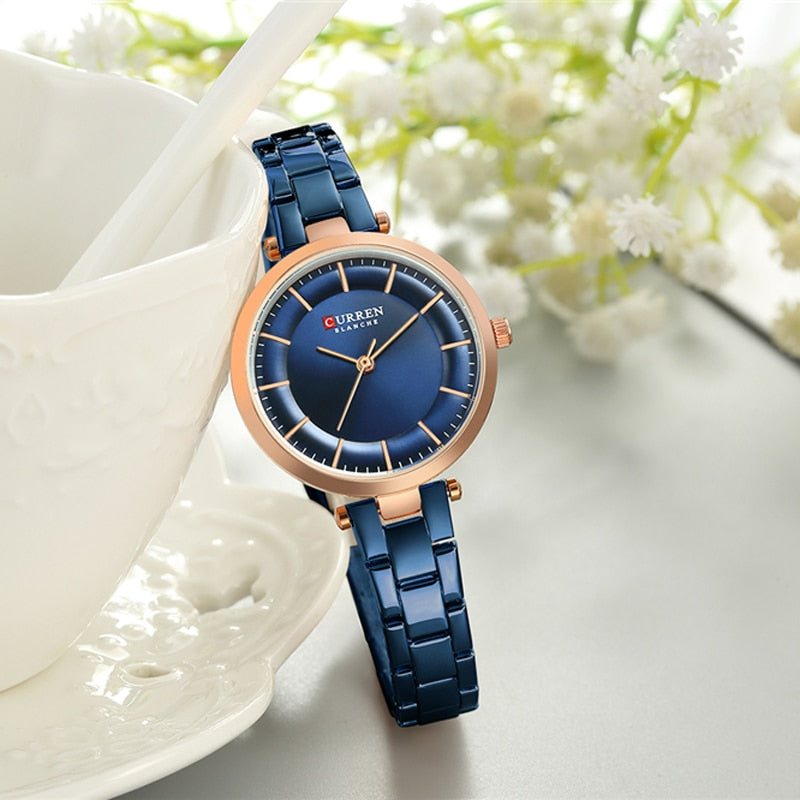 CURREN Women Watches Luxury Metal Bracelet Wristwatch Classy Fashion Quartz Clock Blue Female Stainless Steel Dress Watch