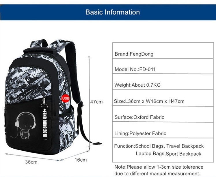 Fengdong Jungen Schultaschen wasserdichter großer Rucksack für Teenager Bagpack High School Rucksack für Jungen Student Brusttasche Set