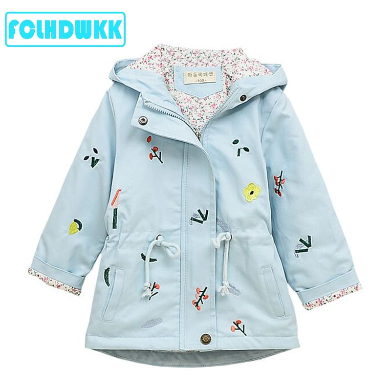 2021 Frühling Herbst Mädchen Windjacke Mantel Jacken Baby Kinder Blume Stickerei Mit Kapuze Outwear Für Baby Kinder Mäntel Jacke Kleidung