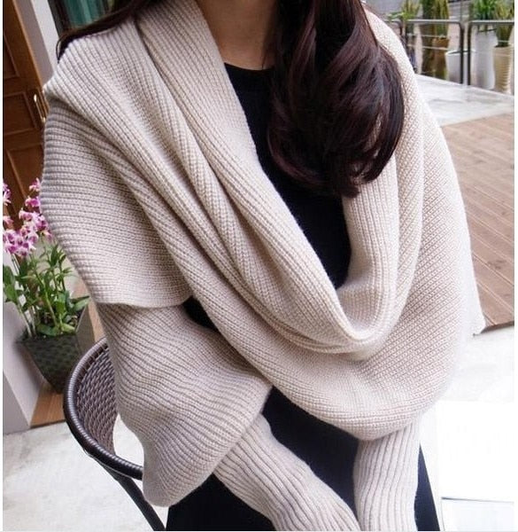 Europe and American style new winter wool scarves for men and women with sleeves knitted scarf thick warm high-end fashion