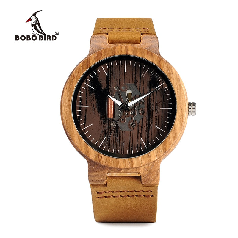 BOBO BIRD Watch Men Real Leather Band Wooden Quartz Wooden Watches Mens Wristwatch Great Men's Gift relogio masculino W-H29