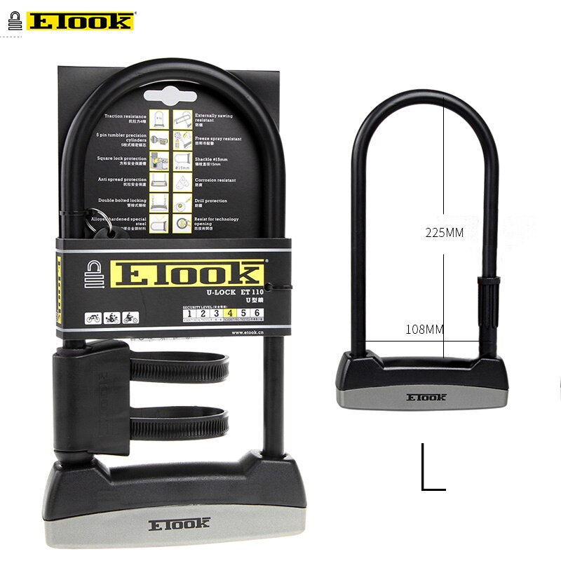 Etook U-lock Bike Lock Anti-theft Steel Electric Bicycle Scooter Convenient Lock Frame Bicycle Accessories ET110