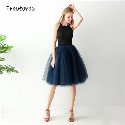 Gothic 7 Layers 65cm Mix Colors Tutu Tulle Skirt Women Streetwear High Waist Pleated Midi Skirts spudniczki jupe rokken faldas