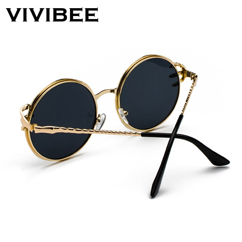 VIVIBEE Retro Skull Claw Runde Sonnenbrille für Damen Fishion 2022 Trendprodukt Gothic Sonnenbrille Gold Metallrahmen Shades