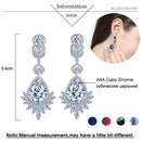 BeaQueen, lujosa gota de agua azul real, cristal CZ, joyería de boda para mujer, pendientes largos de novia con Zirconia cúbica transparente E081