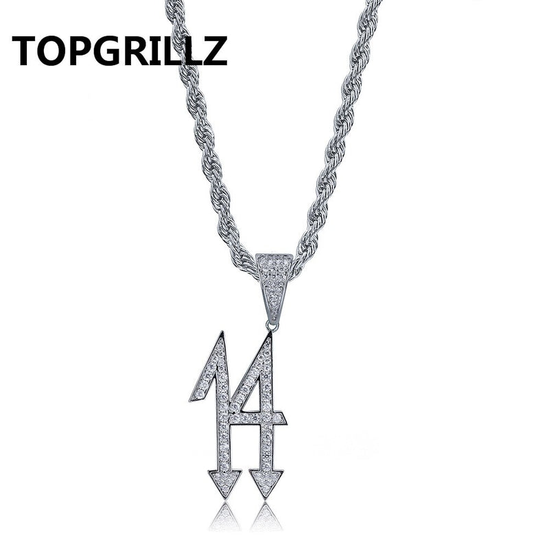 Moda 14 letras Iced Out colgante y collares hombres mujeres circón Hip Hop cadenas joyería oro plata Color encantos para regalos