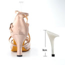 Ladingwu New Brand Satin and Mesh Color Khaki Latin Dance Shoes For Women&