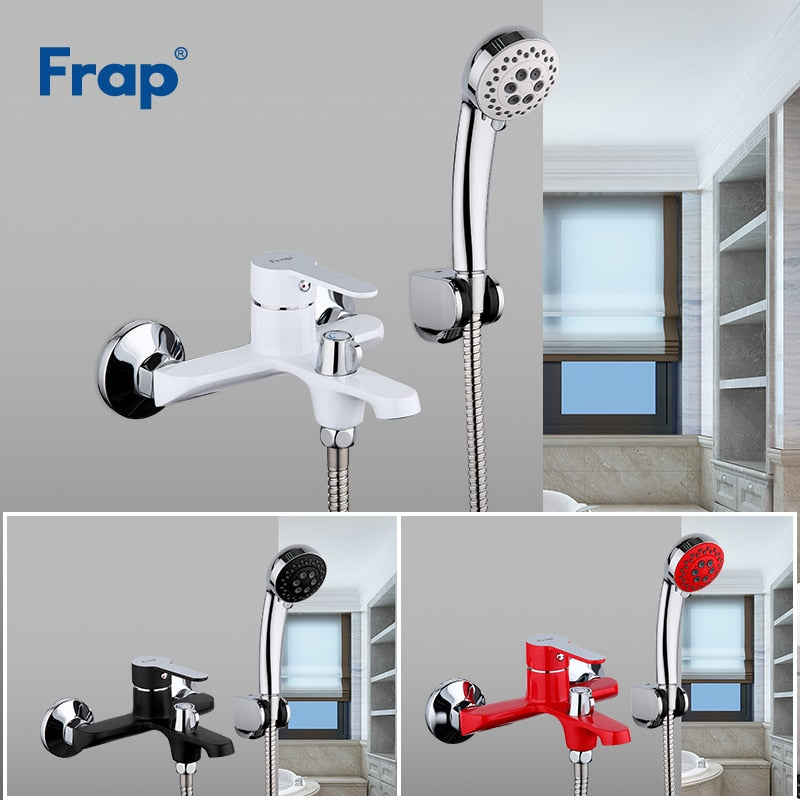 FRAP Bathtub Faucets multi-color bathroom shower brass chrome wall mounted bath shower mixer tap shower head set black white red
