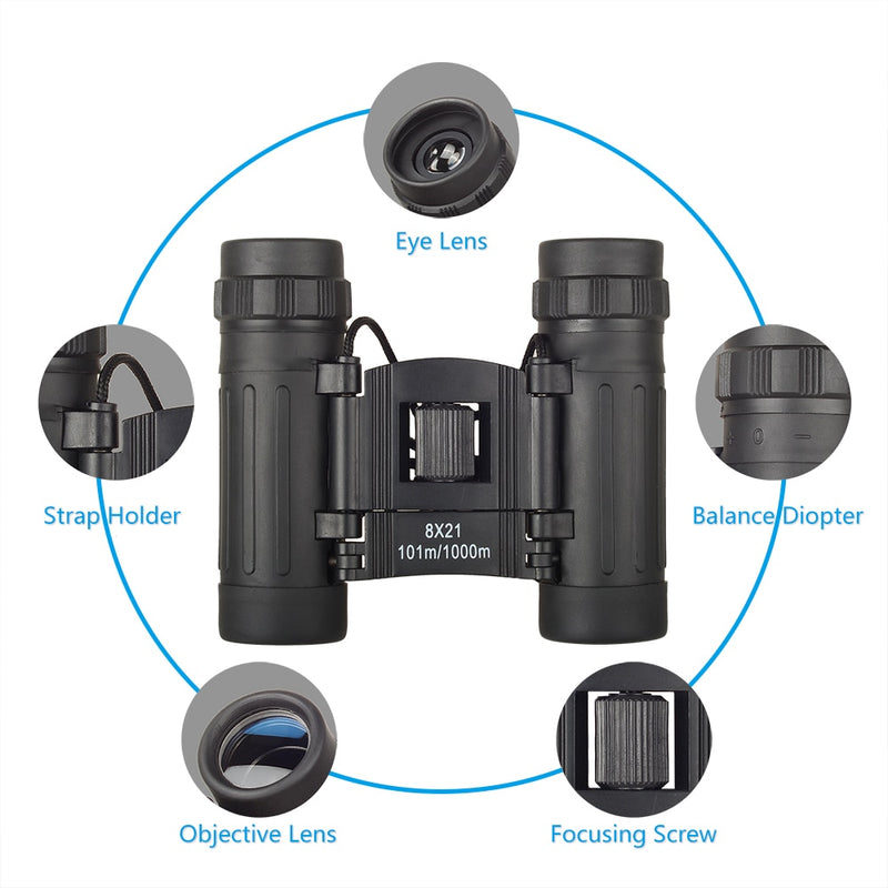 APEXEL 8x21 Zoom Mini Folding Pocket Binoculars Telescope Portable Binocular Outdoor Birdwatching Travel Hunting Hiking Sports