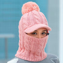 2021 Warm Neck Knit Hat Fur Pompoms Hat Mask Winter Hat For Girl Wool Knitted Hat Female Balaclava Caps Gorras Bonnet