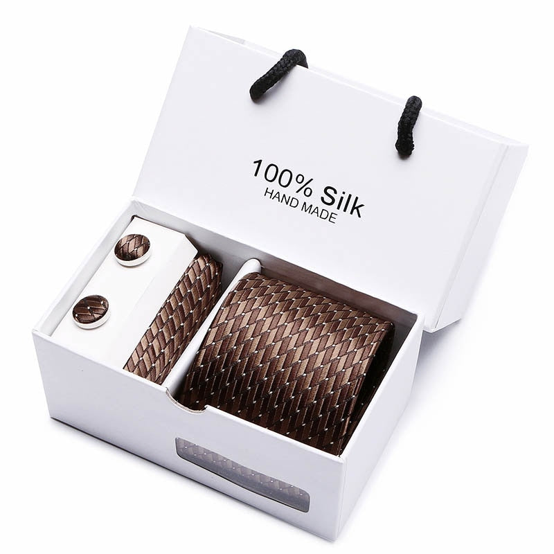 Gift box Packing  Brand Luxury Necktie Pocket Square Wedding Mens Neck TIes Silk Tie Set  Cufflinks Handkerchief