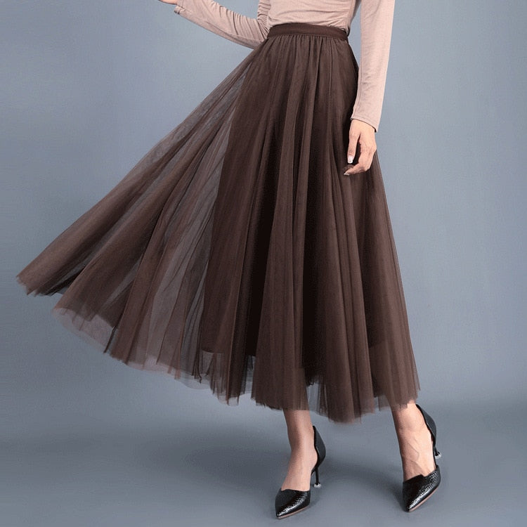 OHRYIYIE Beige Pink Maxi Long Skirt Spring Autumn Womens 2023 New Summer Tulle Skirt Party Mesh A-line Skirts Female Jupe Longue