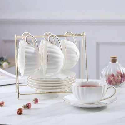 Juego de tazas de café de calabaza romántica rosa de 1 a 6 uds, accesorios de cocina, organizador de tazas de té de cerámica de hueso de China, té rojo de la tarde en inglés