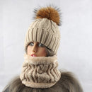 Gorro con bufanda para mujer, gorro de lana cálido en el interior, gorro de invierno para niñas, gorro con pompón de piel de visón Real, gorros de punto para mujer, 2021