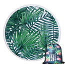 Green Leaves Summer Round Beach Towel Microfiber with Drawstring Backpack Bag Bath Towels Mat Bikini Cover Up With Tassels Soft