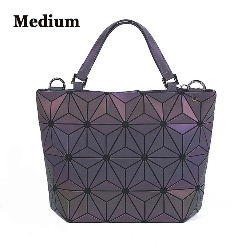 Nuevos bolsos de mensajero luminosos, bolso Bao para mujer, bolso de mano con diamantes, bolsos de hombro geométricos, bolso plegable liso con láser noctilucente, bolso de mano