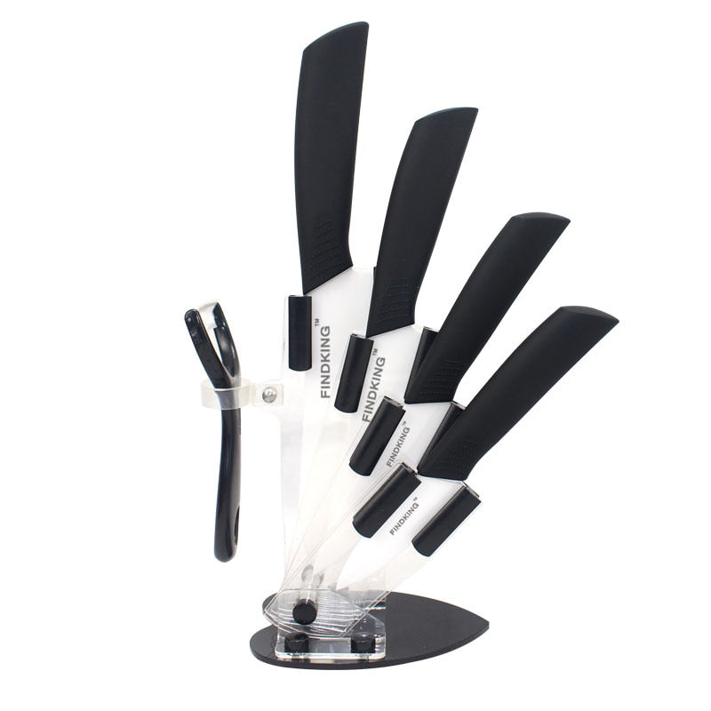 FINDKING Quality kitchen knife ceramic knife set  3" 4" 5" 6 inch peeler with Acrylic Holder Black blade knives kitchen tools
