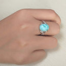 Big Stone Larimar Rings Woman Ladies Engagement Rings with Natural Larimar Gemstone, 925 Sterling Silver Jewelry Gift for Her