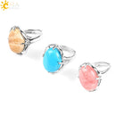CSJA New Women Finger Rings Oval Natural Stone Cabochon Tiger Eye Opal Unakite Pink Quartz Lapis Lazuli Chakra Wedding Ring E583