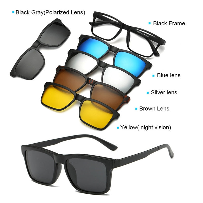 5+1 Anzug Fashion Clip On Sonnenbrille Damen Rahmen Clips Magnetische Sonnenbrille Magnet Brille Herren Clip Brille 6 in 1