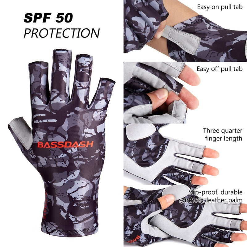 Bassdash ALTIMATE Protección solar Guantes de pesca sin dedos UPF 50+ Guantes UV para hombres y mujeres para kayak Remo Senderismo Ciclismo