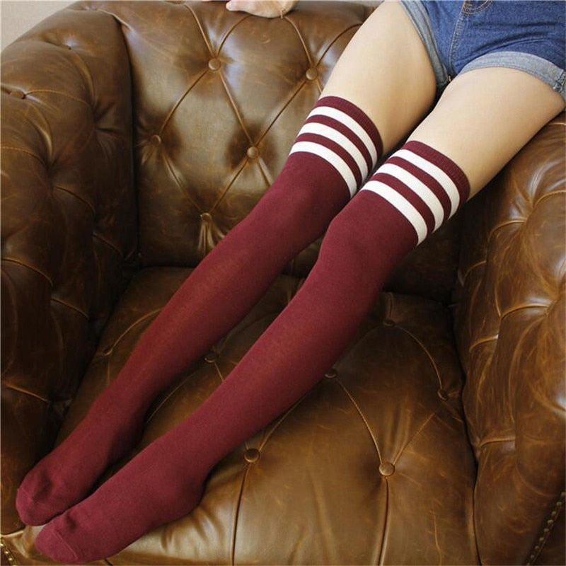 Mode Oberschenkelhohe Socken Strumpf Baumwolle Plus Größe Überkniestrümpfe Für Mädchen Dame Warm Meias Stripe Damenstrümpfe Lange Socken