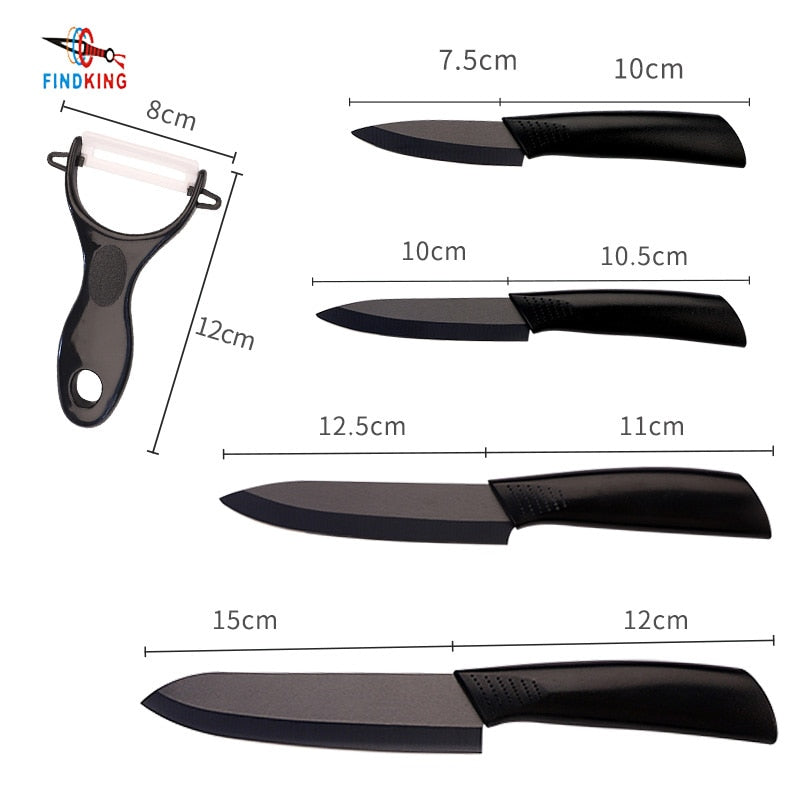 FINDKING Zirconia Ceramic Knife set  black blade  3 4 5 6 inch + Peeler + covers ceramic knife set for cut meat and fruit knife