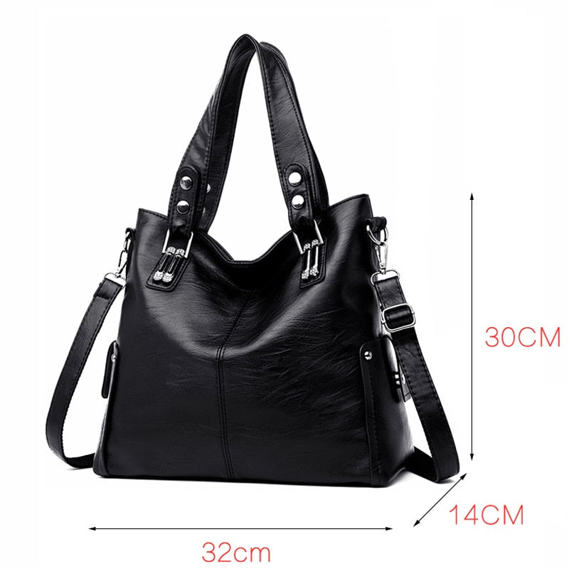 New Fashion Women Leather Handbags Female Leather Shoulder Crossbody Bag Ladies Large Bucket Tote Bag Black/Red Sac a Main