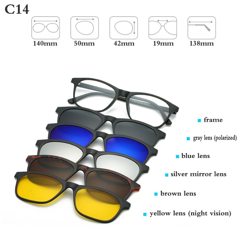 Fashion Optical Spectacle Frame Men Women With 5 Clip On Sunglasses Polarized Magnetic Glasses For Male Myopia Eyeglasses RS159