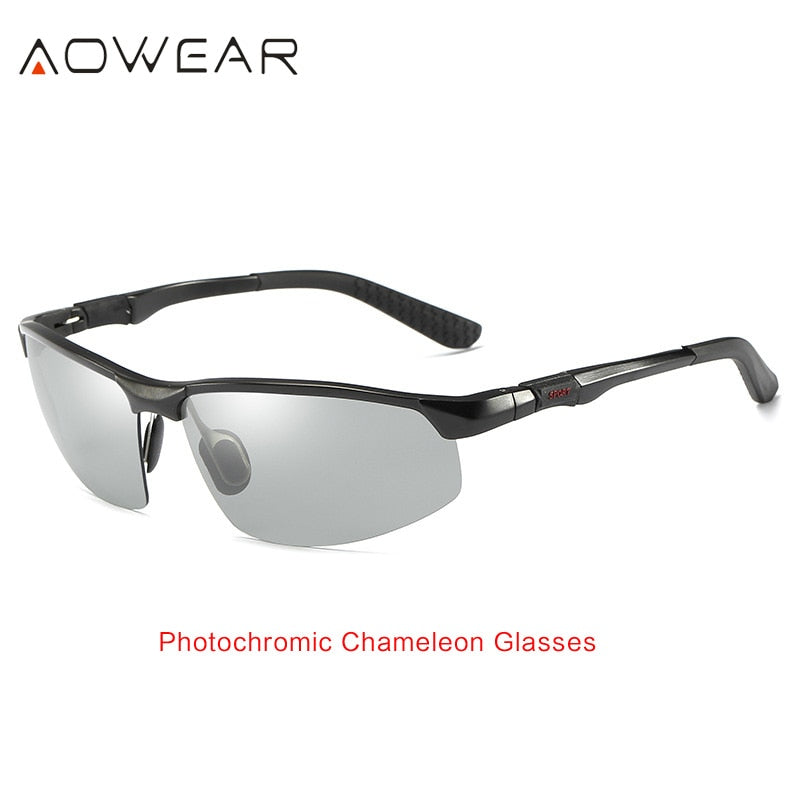 Gafas de sol fotocromáticas AOWEAR para hombre, Gafas polarizadas para conducir de día y noche, Gafas de camaleón sin montura de aluminio de alta calidad