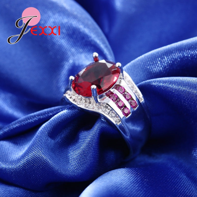 Classic Red Crystal  Rings Wedding Engagement Pure 925 Sterling Silver Rings For Women Latest Style Accessory