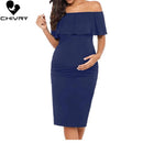Chivry Pregnant Women Pregnancy Dress Fashion Short Sleeve Slash Neck Solid Ruffles Mama Dress Maternity Clothing Dresses