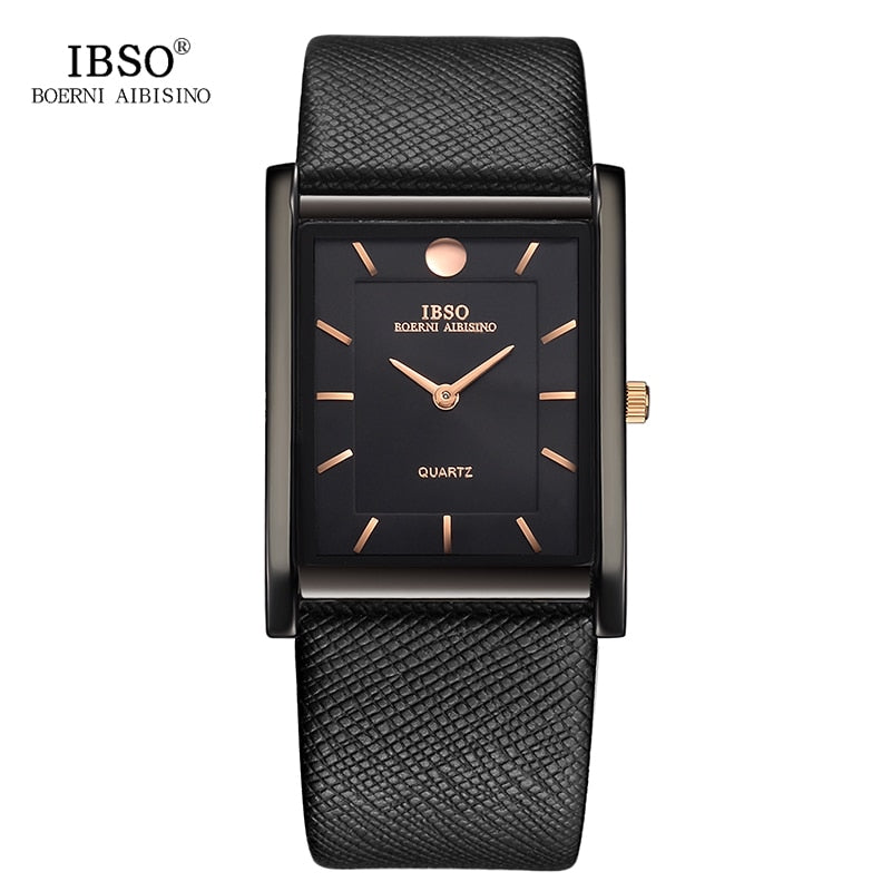 IBSO Ultra-Thin Rectangle Dial Men Watches Soft Leather Strap Quartz Wristwatch Classic Business Watch Men Relogio Masculino